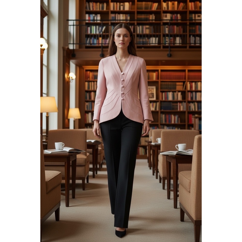 Tadashi Vintage Pink Structured Blazer Jacket V-Neck Button Front Made in USA XS